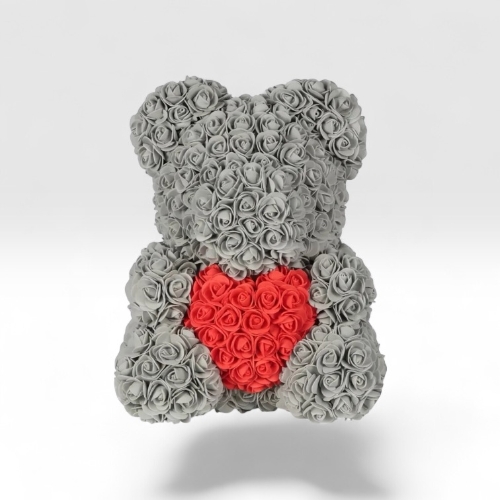 Luxury Grey Rose Bear with red heart 40cm