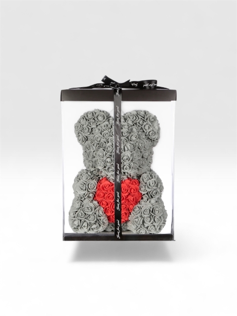 Luxury Grey Rose Bear with red heart 40cm